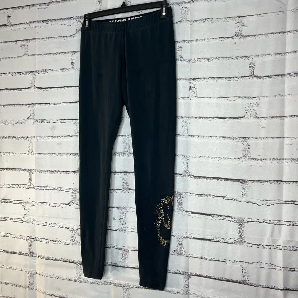 Nike High-Waist Black Leggings SP Gold Logo Athleisure Workout Activewear Yoga